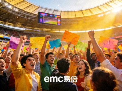 emc易倍品牌简介背景图：体育场观众欢呼庆祝的热烈场景